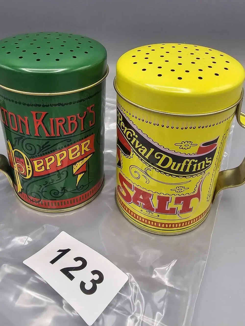 Tom Kirby's Pepper and Percival Duffin's Salt Tin Shaker Set